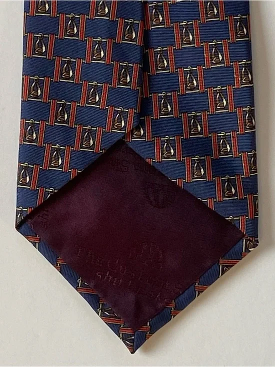 Equestrian Silk Tie Hand Tailored Stirrups Navy Blue Red Necktie Horses Preppy - Picture 10 of 13